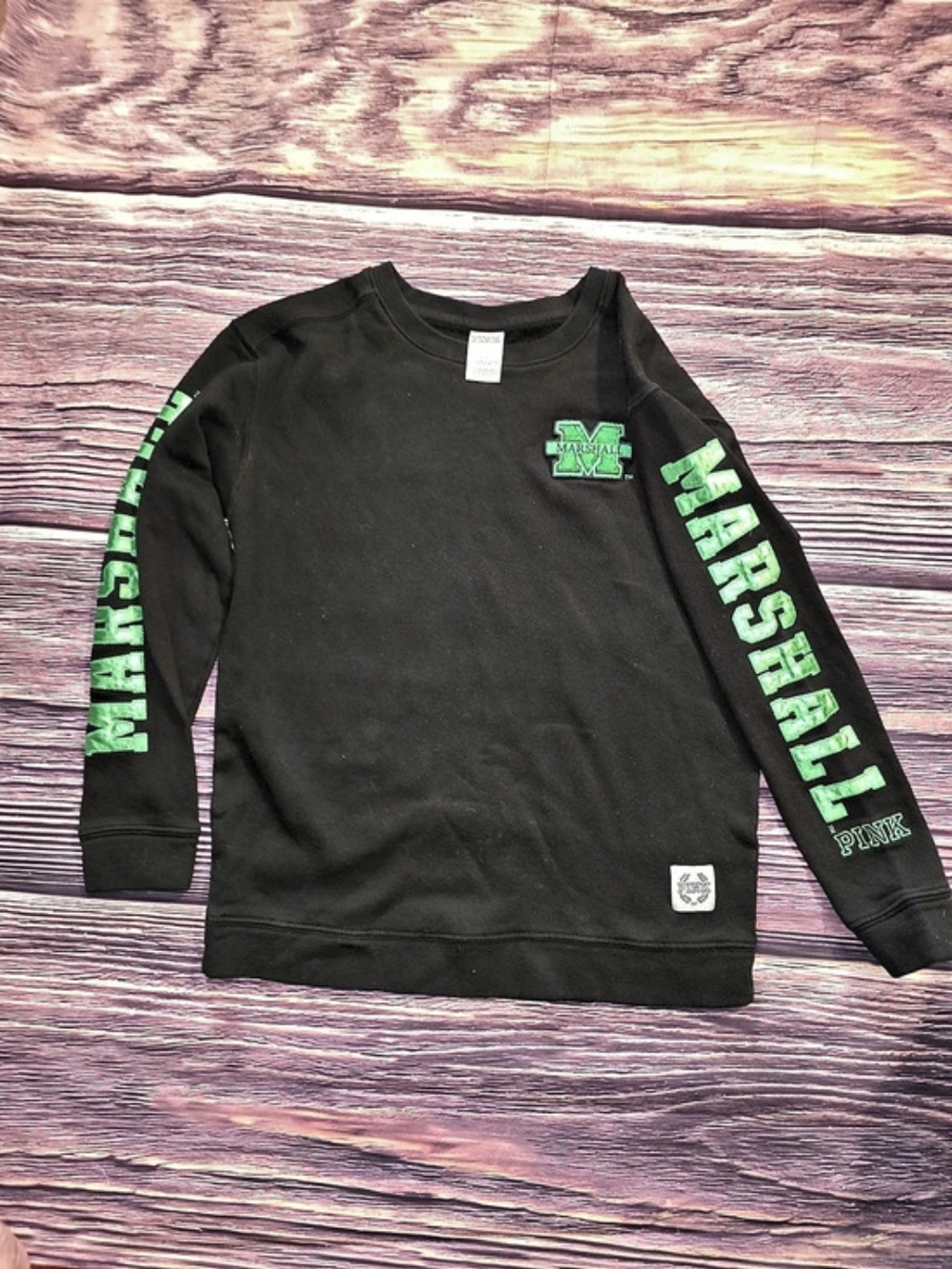 Victoria's Secret PINK Marshalls Womens Small Black Green Sweatshirt